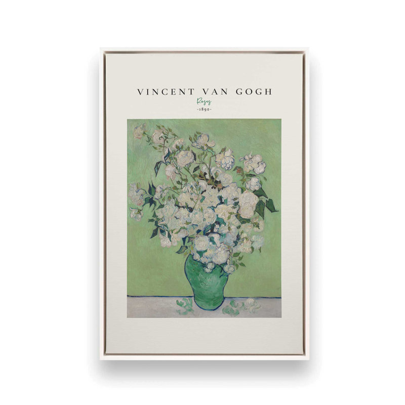 Van Gogh's Roses 1890 v2, H 30,75 po x l 20,75 po, Cadre flottant blanc opaque