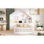 Lit double pleine grandeur - blanc, avec fenêtre, tiroirs de chevet et prises de courant avec tablettes de rangement, tablettes-1342187572