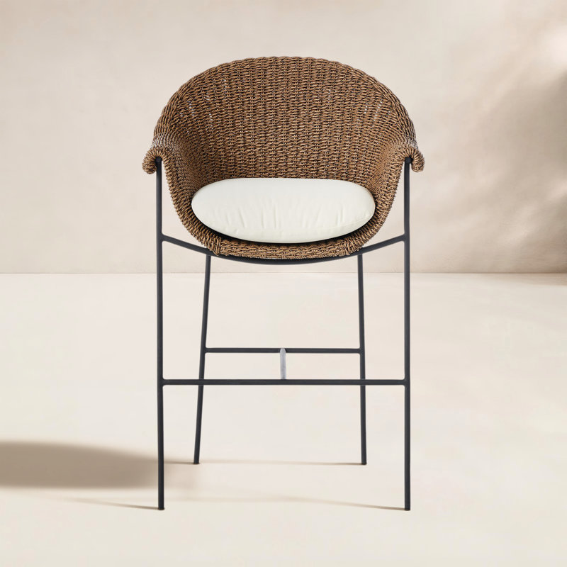 Suerte Outdoor Bar Stool, Black/Brown, Cream