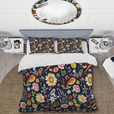 Ensemble de housse de couette en microfibre bleu marine / jaune 3 pièces