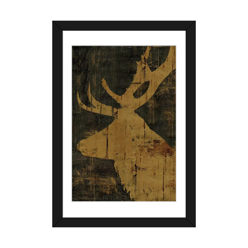 «Rustic Lodge Animals Deer», impression sur toile, Blanc, H 24 po x l 16 po x P 1 po, Papier d'art encadré noir