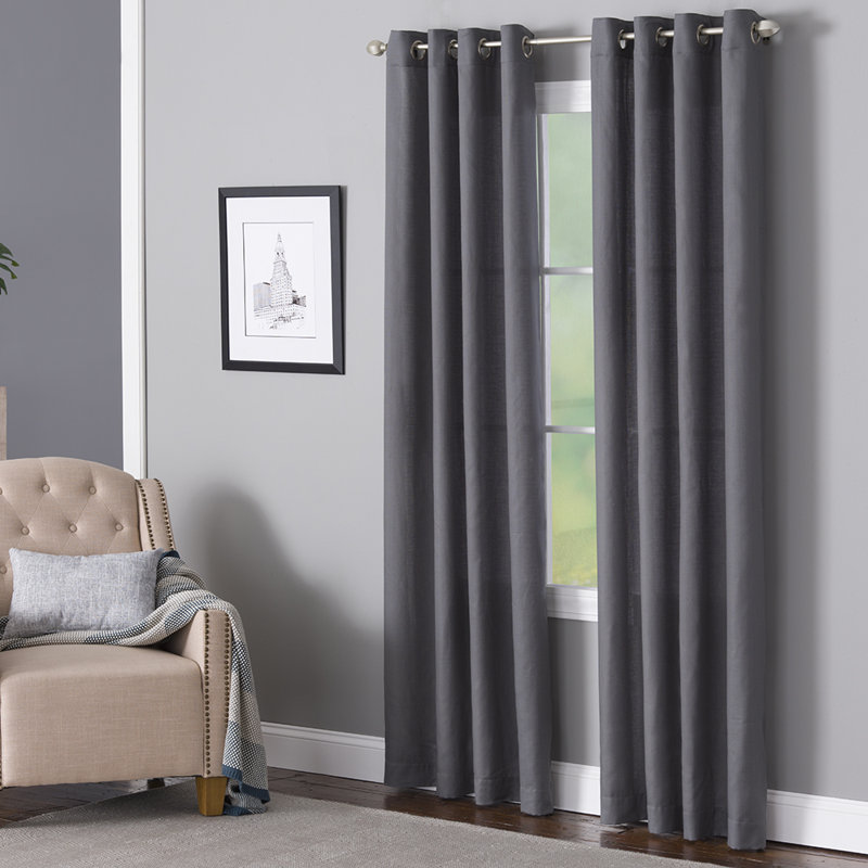 Wein Polyester / Cotton Light-Filtering Solid Color Curtain Panel with Grommet Top, 50" x 63", Charcoal
