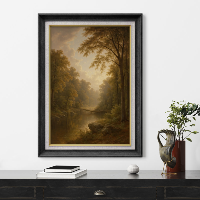 Œuvre encadrée de qualité supérieure - impression de paysage de campagne rétro pour le salon - 26 po x 36 po, Noir