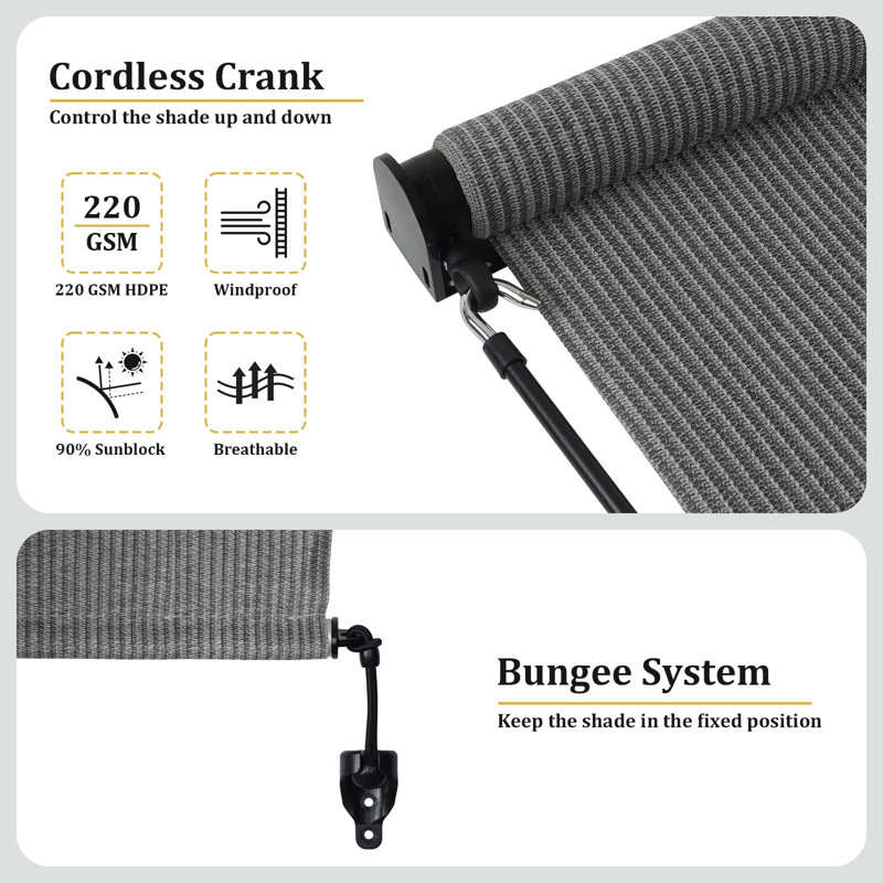 Store à enroulement extérieur Artpuch, protection contre les rayons UV à 90%, tissu PEHD 220 g / m², pare-soleil d'extérieur sans cordon