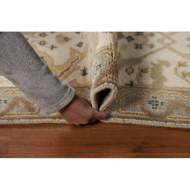 Tapis de couloir indien fait à la main ivoire Oushak 3 x 8