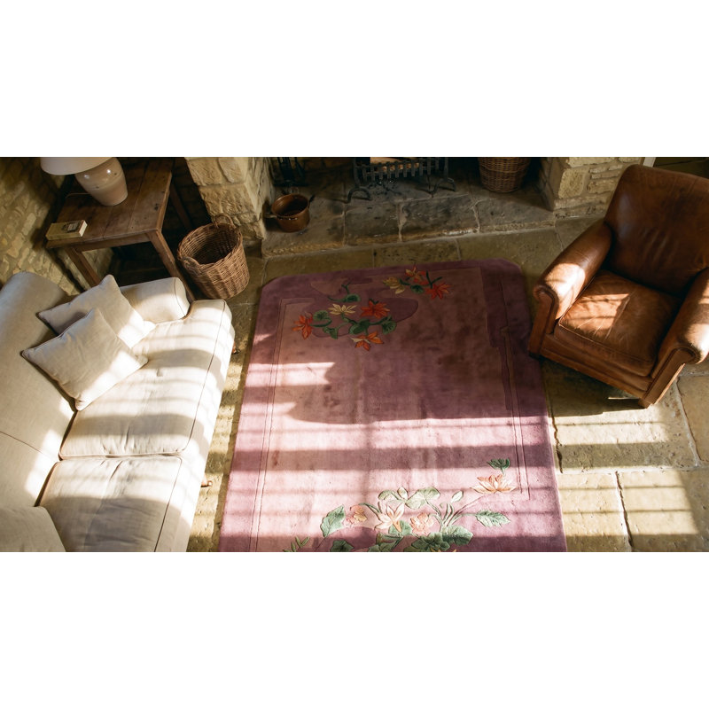 Pair Of Small Purple Color Antique Chinese Deco Wool Pile Area Rug