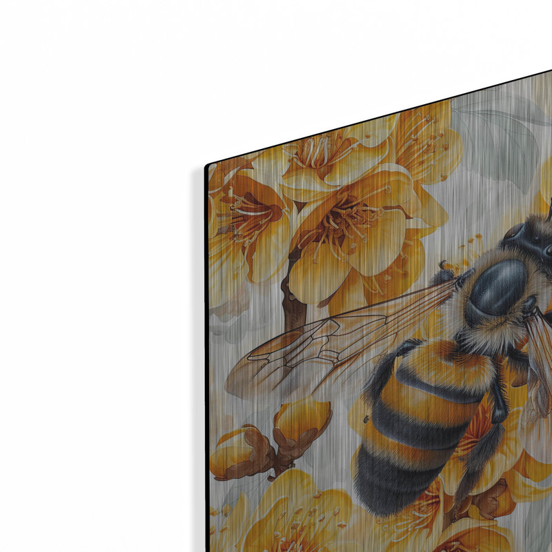 «Bee With Yellow Flowers» par August Grove®, art mural en métal, 12 po x 12 po, H 12 po x l 12 po