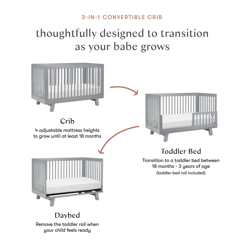 Hudson 3-in-1 Convertible Crib, Gray