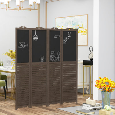 Paravent 4 panneaux pliable avec tableau noir, HOMcom