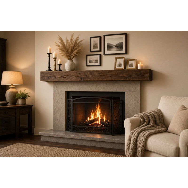 Manteau de cheminée Midwood Hand Ciselé rustique XL Fireplace, 8", Chêne rustique, l 60 po x P 8 po