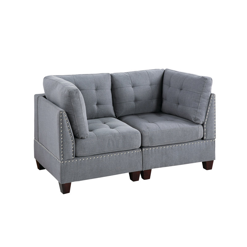 2Pc Modular Gray Fabric Chair, 32"X32"X35" H, With Wood Frame Preeminency Linen-Like - 2Pc, H Chair Predominance