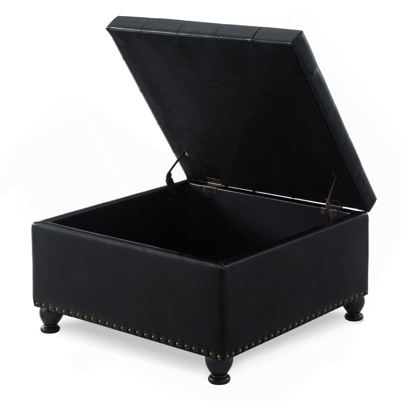 Large Square Storage Ottoman With Wooden Legs