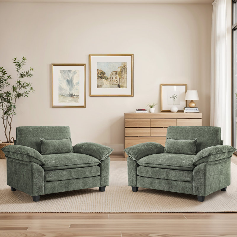 Upholstered Extra Wide Accent Chair   (Set of 2), Grayish Green