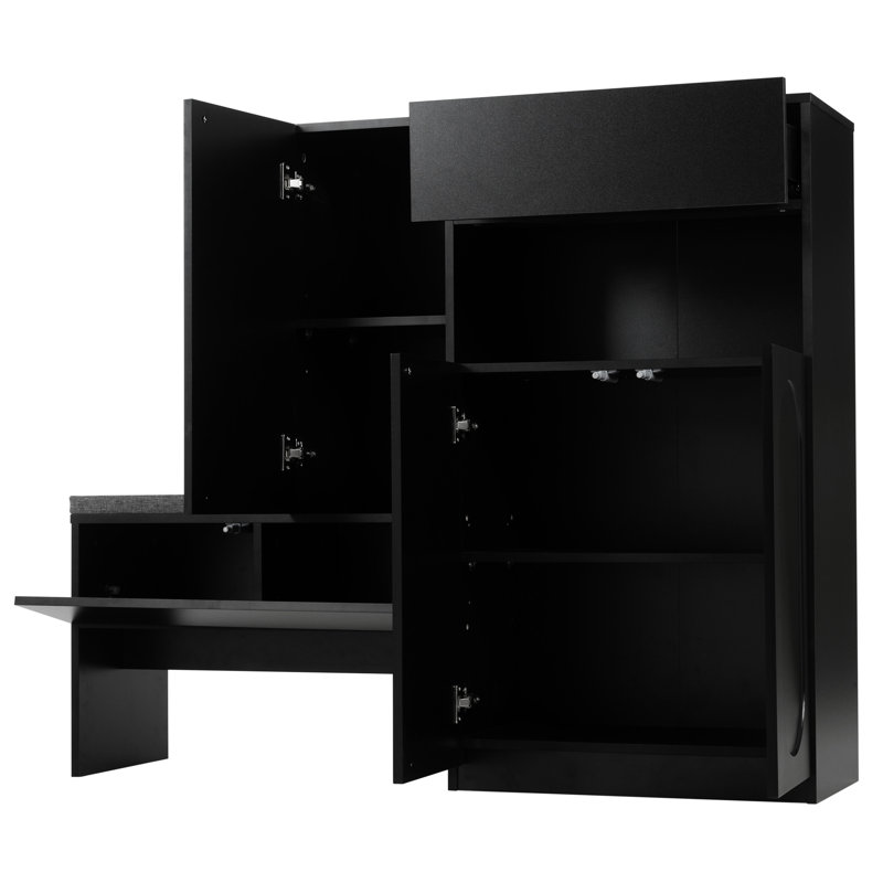 Banc de 21 chaussures avec comptoir spacieux et armoire noire, Noir