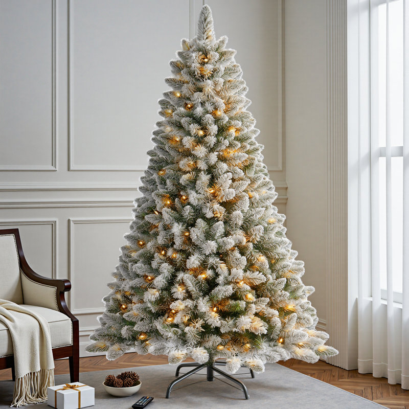Arbre de Noël artificiel enneigé 6 pi avec 6 lumières à DEL changeantes blanc chaud et couleur 6 pi 6 pi, Multicolore