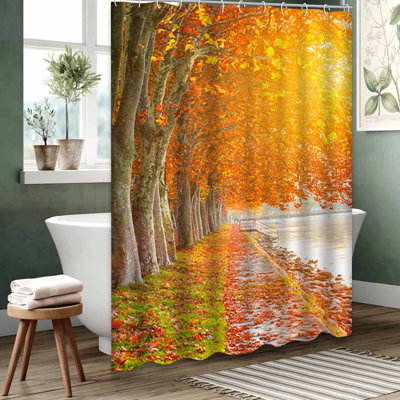 Rideau de douche orange imperméable, rideaux de douche pour la salle de bain avec 12 crochets