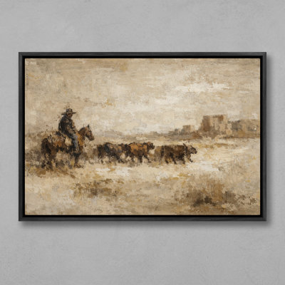 «Rustic Ranch Scene with Cowboy and Bétail», reproduction d'art encadrée