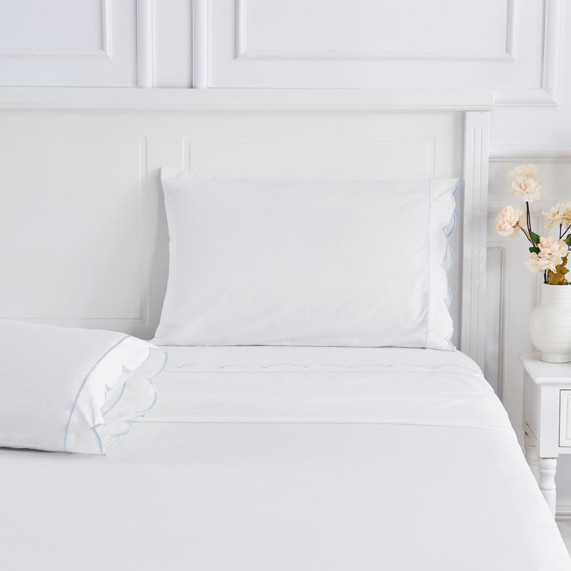 Michelet SCALLOP FRAME PERCALE PCASE, Queen Pillowcase, Blue