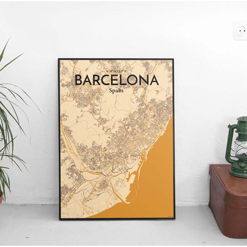 Barcelona City Map - No Frame Print, 43cm H x 28cm W x 0.13cm D