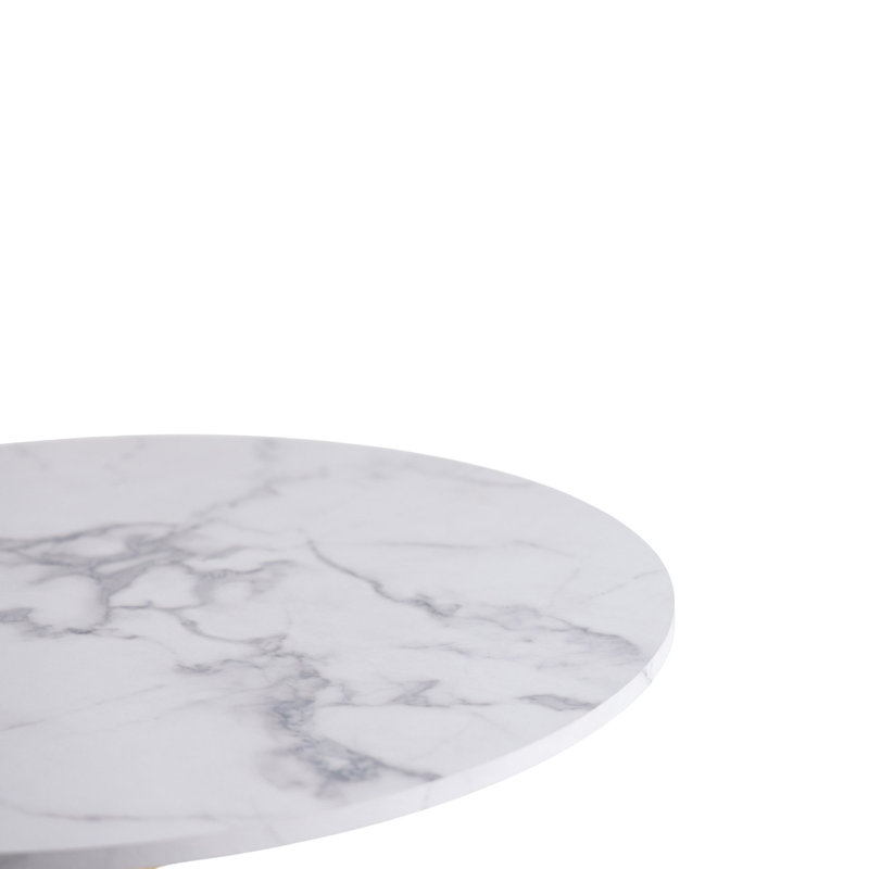 Table de salle à manger de style tulipe de 23,62 po en marbre blanc avec pieds de couleur dorée et plateau de table Mid-Century pour 2 à 4 personnes avec plateau en MDF rond, table de salle à manger à piédestal et table basse