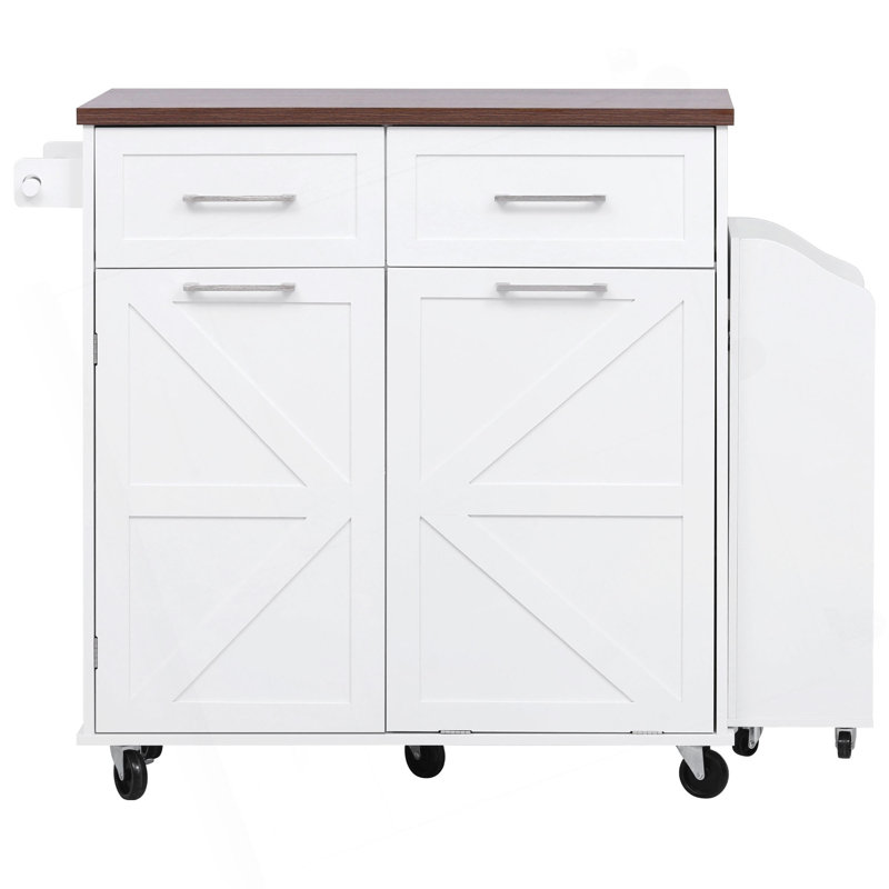 47.2" Farmhouse Kitchen Island With Drop Leaf, Kitchen Storage Island With Removable Side Racks, Two Drawers, Rolling Kitchen Cart On Wheels With Towel Rack, For Home, Kitchen, Dining Room