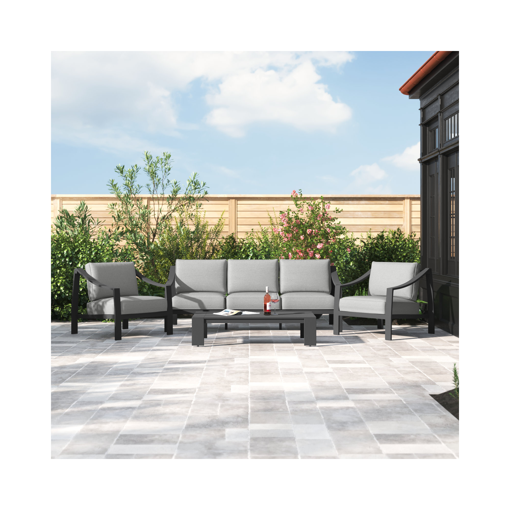 Harma 5 - Person Patio Conversation Set with Cushions, Black