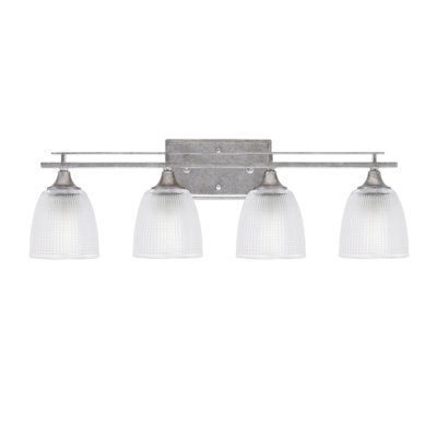 Uptowne 4 Light Bath Bar Shown In Aged Silver Finish With 5" Clear Ribbed Glass