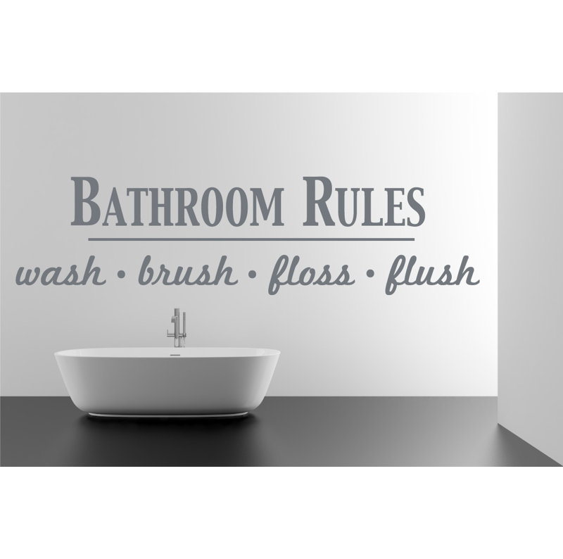 Décalcomanie murale règles de salle de bain, Gris orage, H 9 po x l 36 po x P 0,01 po