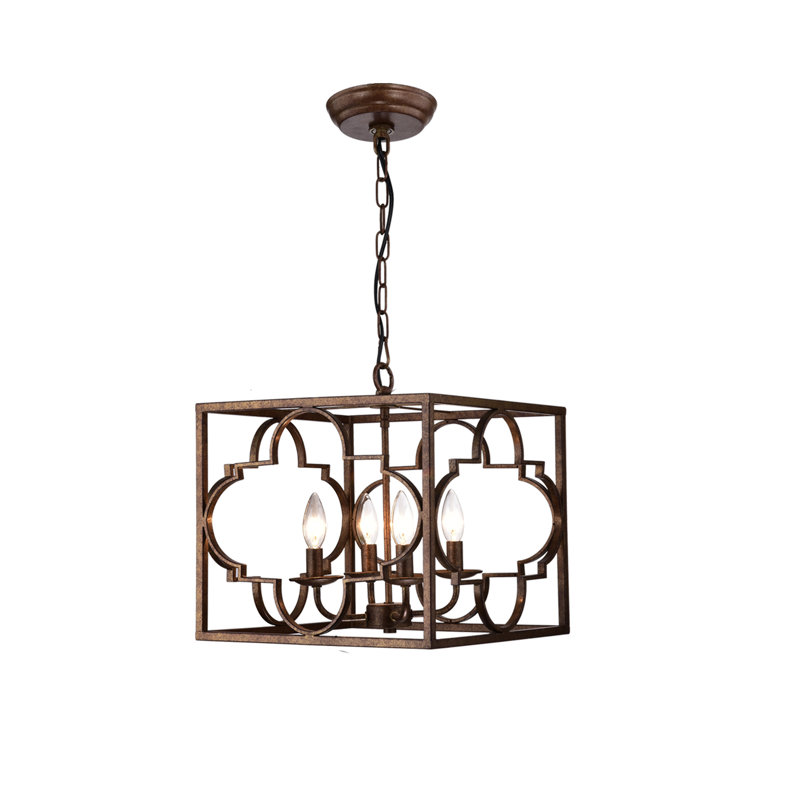 Lustre carré / rectangulaire à 4 lumières de style bougie avec détails en cristal