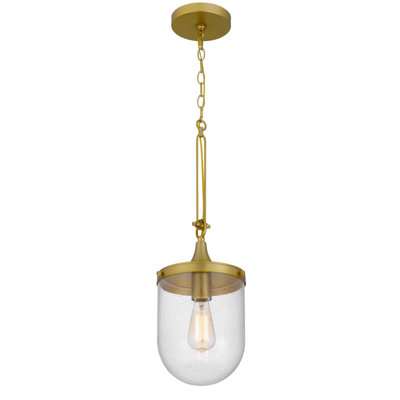 Ithaca 60W Metal Glass Pendant Light with Seeded Bubbled Glass Shade and 6 Foot Chain, Antique Brass, 8W x 26H