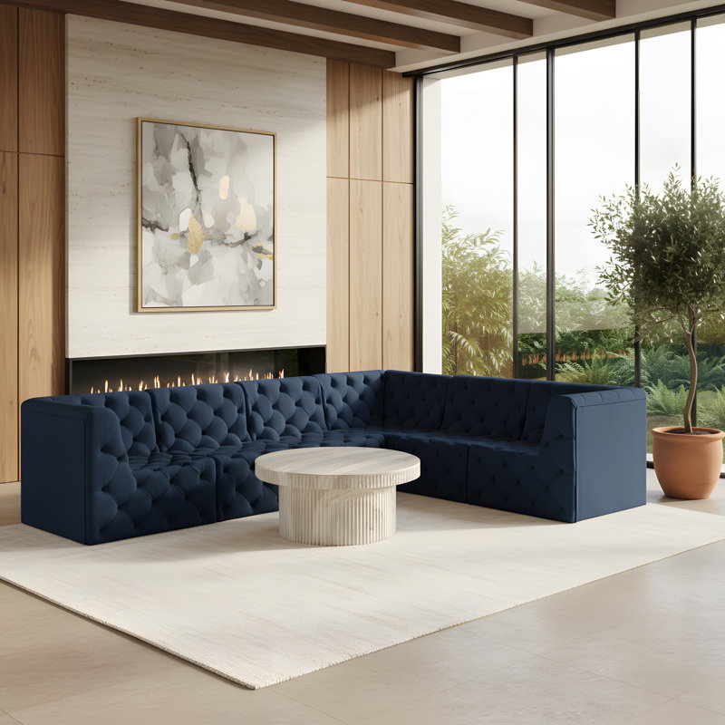 Canapé modulaire réversible en velours Izzobella, Velours bleu marine
