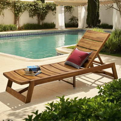 78.75" Outdoor Acacia Wood Chaise Lounge with Adjustable Backrest, Weather-Resistant Patio Lounger by Millwood Pines