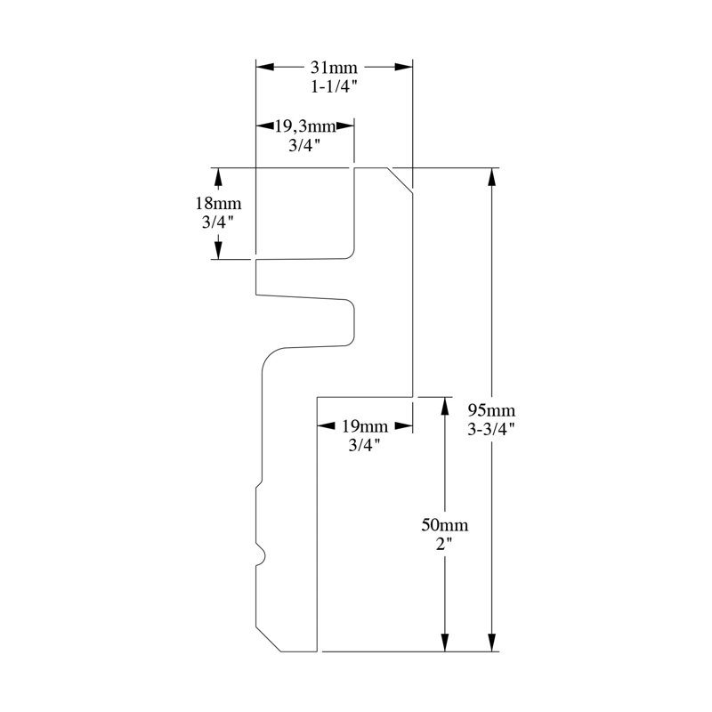 Moulure couronnée en polyuréthane blanc apprêté 1-1 / 4 po x 3-3 / 4 po x 78-3 / 4 po