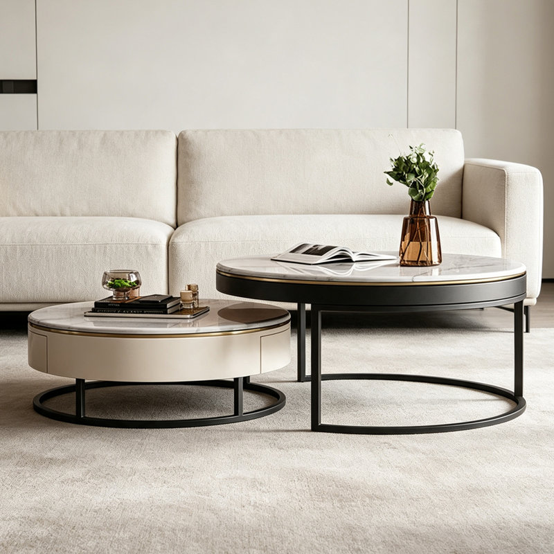 Ensemble de tables basses Modern, H 15,7 po x l 31,5 po x P 31,5 po, Gris / Noir