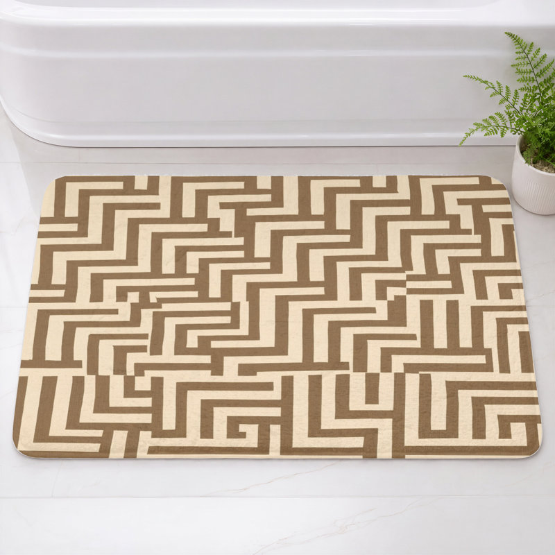 Tapis de bain à motif géométrique Maze, L 34 po x L 21 po, Light Beige Dark Brown