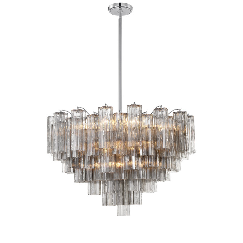 Dimmable Tiered Chandelier, Polished Chrome, Black, 21.5" H x 32" W x 32" D