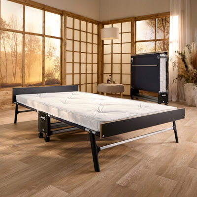 Jay-Be® Grand Folding Guest Bed with e-Pocket Tufted Sprung Mattress, 360° Castors, Headboard & Footboard