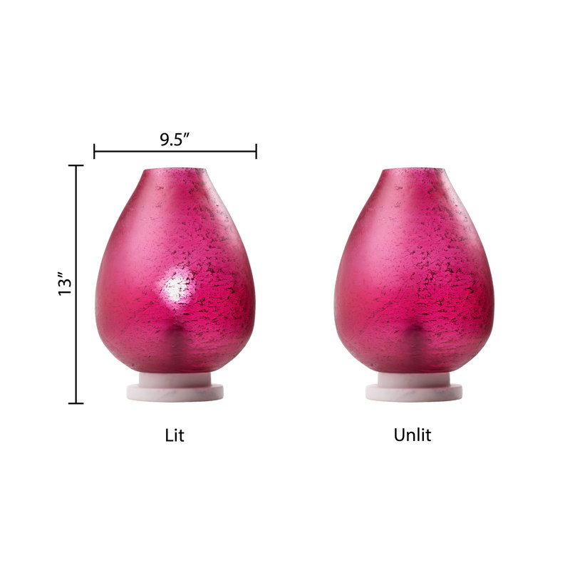 13"H Fuchsia Shade Accent Lamp With A White Marble Pedestal Base - Ivy Bronx