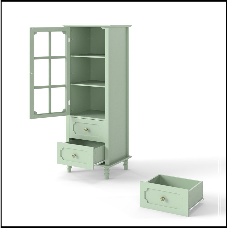 Armoire avec portes en verre et double tiroir, Vert menthe