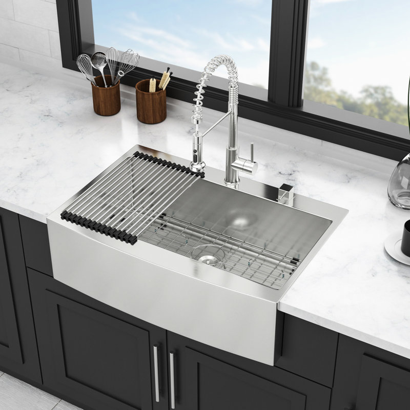 33*22*10 Inch Topmount Apron Front Kitchen Sink, 16 Gauge 304 Stainless Steel, X - Shaped Water Flow For Efficient Drainage System, R10 Corner Reducing Food Retention, Thick Coating Weatherproofing,