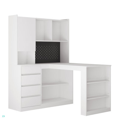 L Shaped Desk With Charger,Computer Desk With Drawers,Bookshelf,With LED Light,Modern Corner Desk,Home Office Desk,L-Shaped Study Table Writing Desk,Corner Gaming Computer Desk With Storage