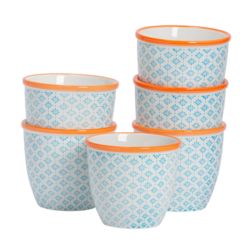 Nicola Spring Hand-Printed Plant Pots - 14cm - Blue - Pack of 6