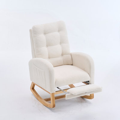 Plush Accent Rocking Chair with Footrest, Cream White High-Back Rocker for Nursery & Living Room Comfort