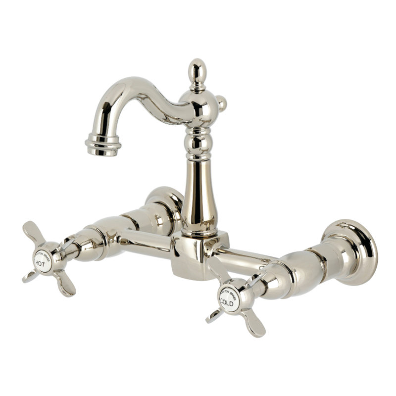 Kingston Brass Essex Two-Handle 2-Hole Deck Mount Bridge Kitchen Faucet, Polished Nickel