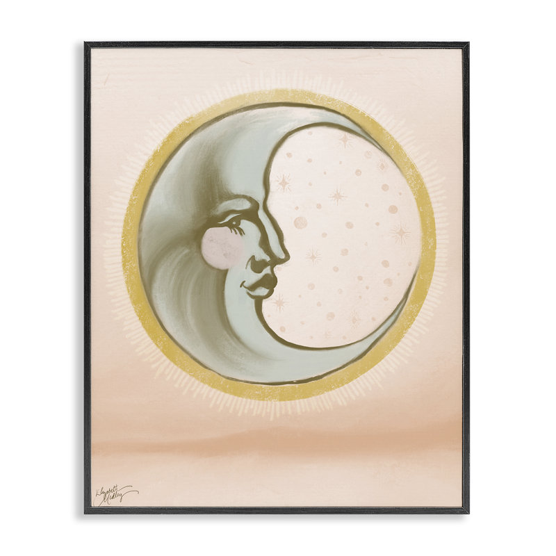 Visage de lune en cercle, estampe numérique par Elizabeth Medley, H 30 po x l 24 po, Giclée encadrée noir minuit
