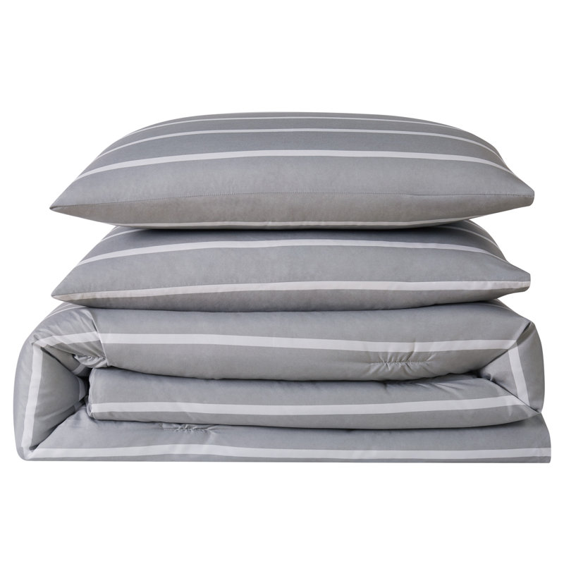 Striped Comforter Set, Twin XL Comforter + 1 Sham, Gray