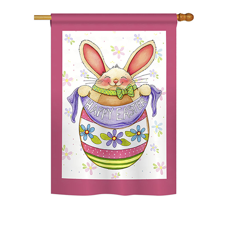 Drapeau de maison en polyester à 2 côtés oeuf lapin, H 18,5 po x l 13 po