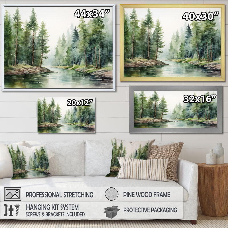 Rivière, forêt, trésor caché, paysage I, H 24 po x l 32 po x P 1 po, Toile tendue