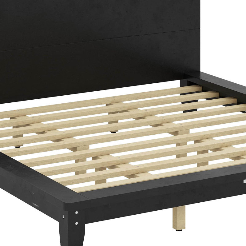 Lit plateforme en bois avec tête de lit, aucun sommier requis, support de lattes de bois, Noir, Très grand lit