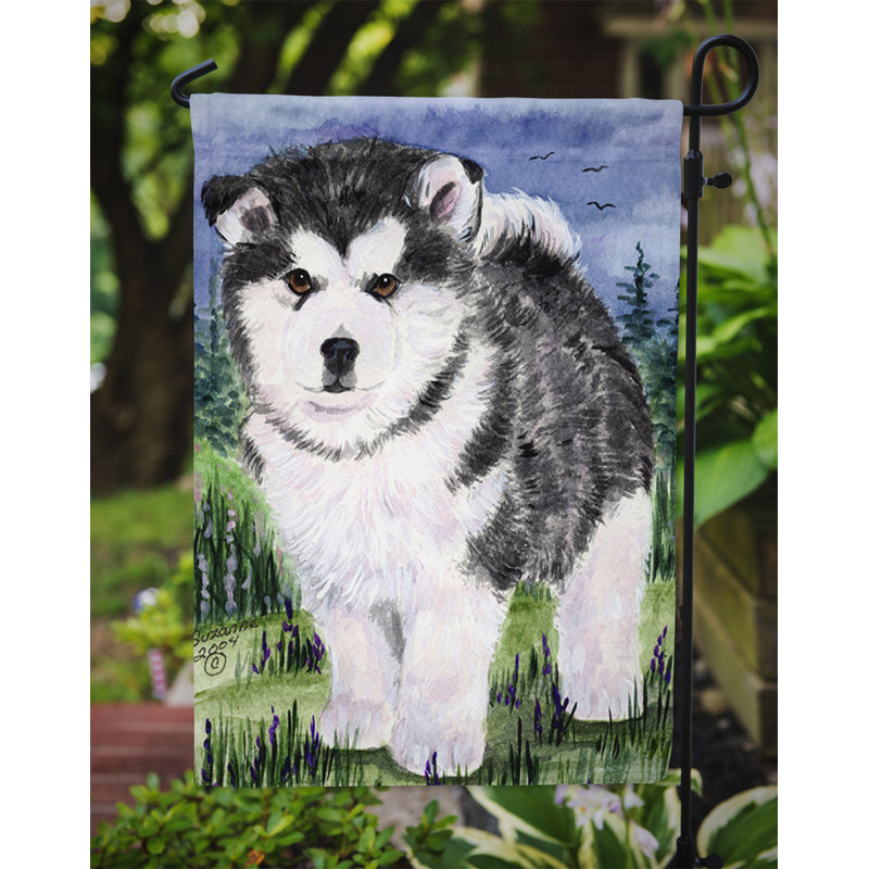 Drapeau de jardin 2 côtés effet velours alaskan malamute